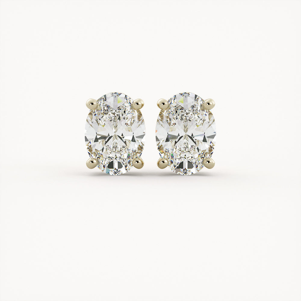 Oval Studs - 14K Yellow Gold - Natural Diamond - 2.00 CTW