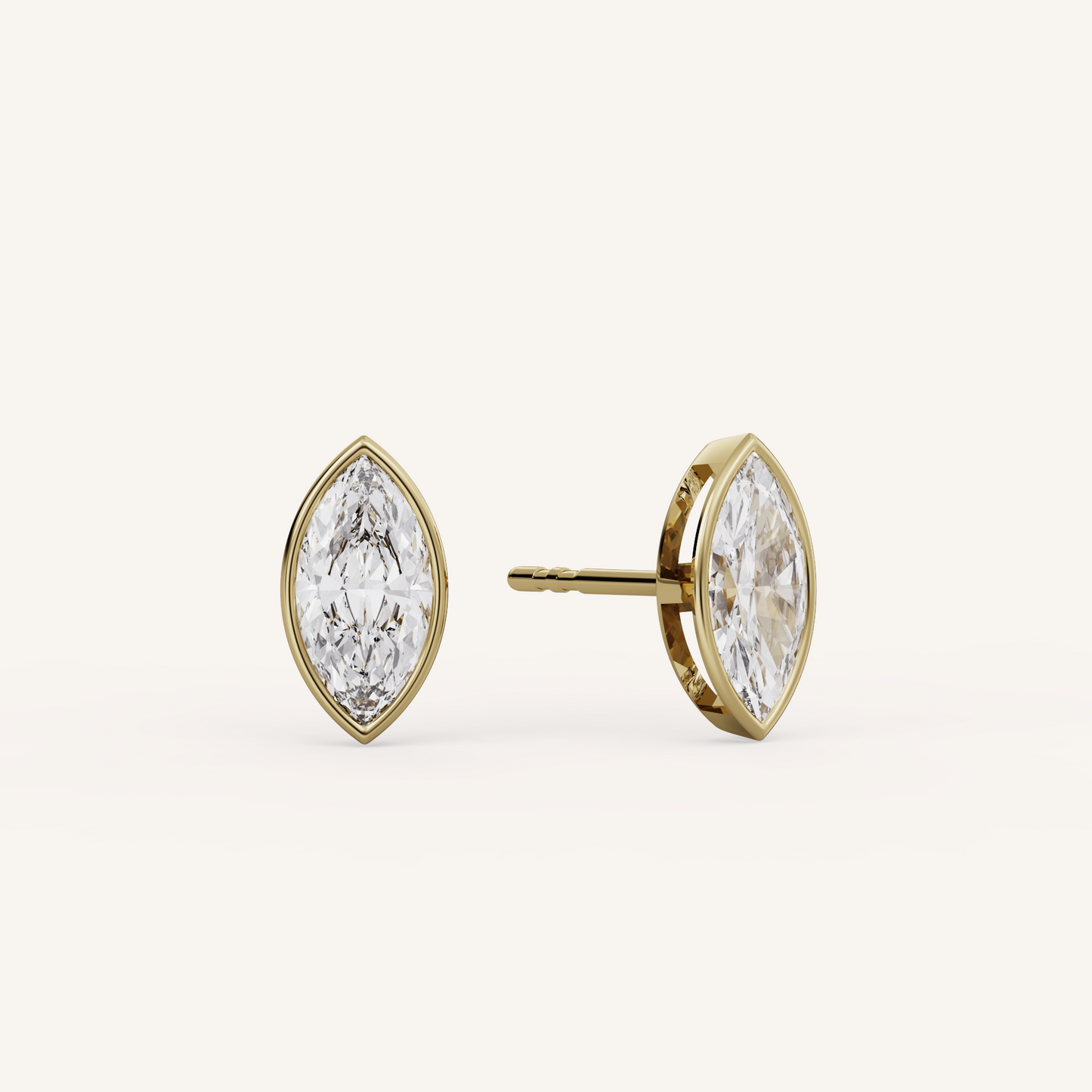 Marquise Bezel Studs - 14K Yellow Gold - 1.00 CTW - Lab Diamond