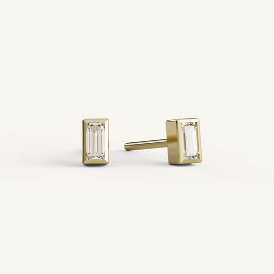 Baguette Bezel Studs - 14K Yellow Gold - Lab Diamond - Micro