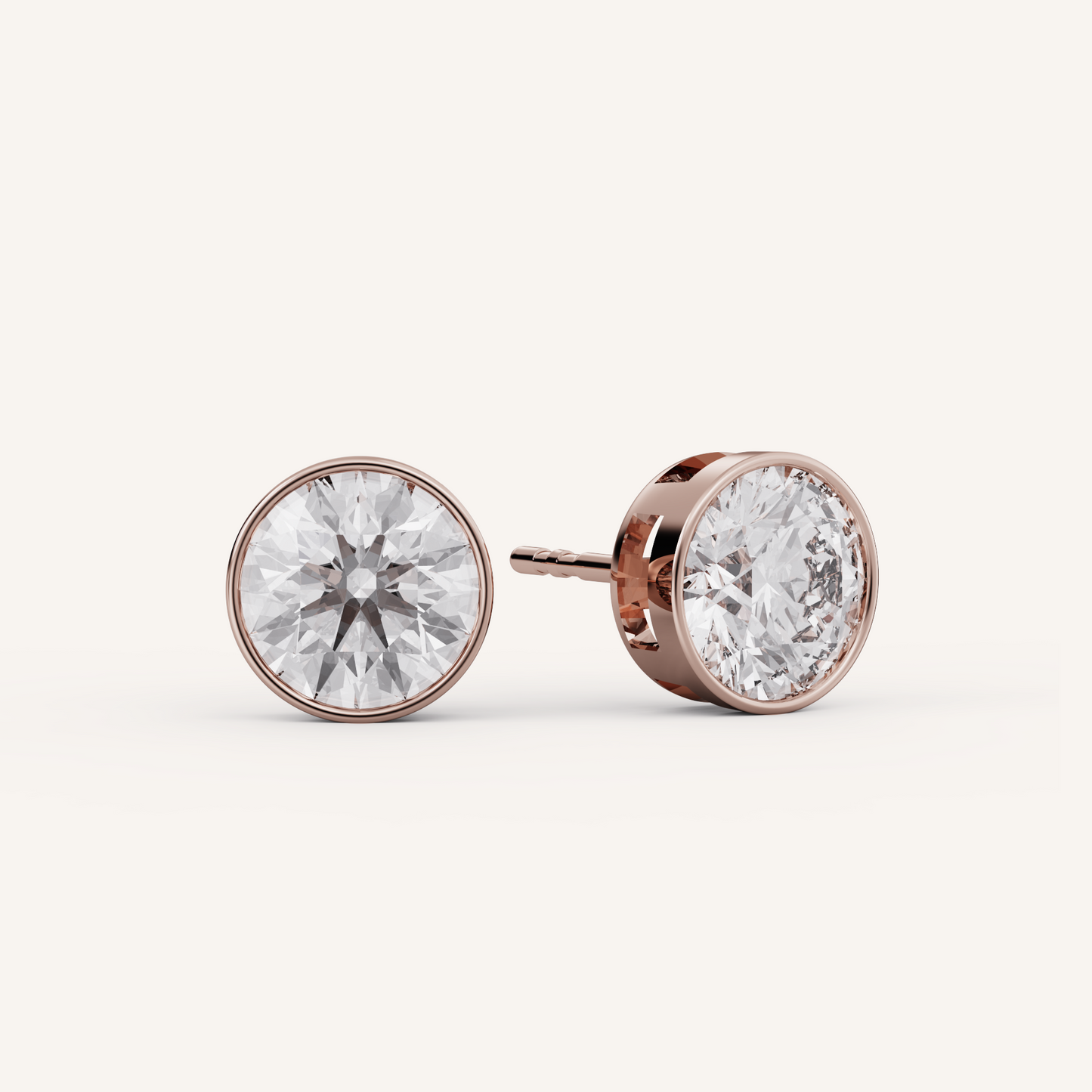 Round Bezel Studs - 14K Rose Gold - Lab Diamond - 2.00 CTW
