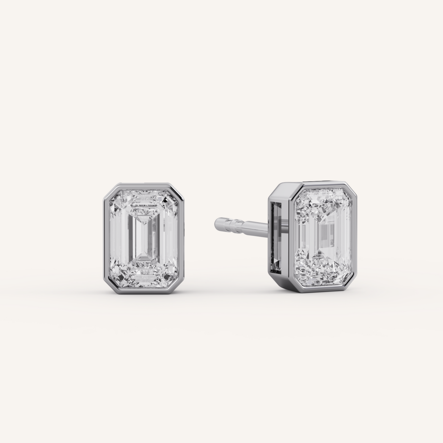 Emerald Bezel Studs - 14K White Gold - 1.00 CTW - Lab Diamond