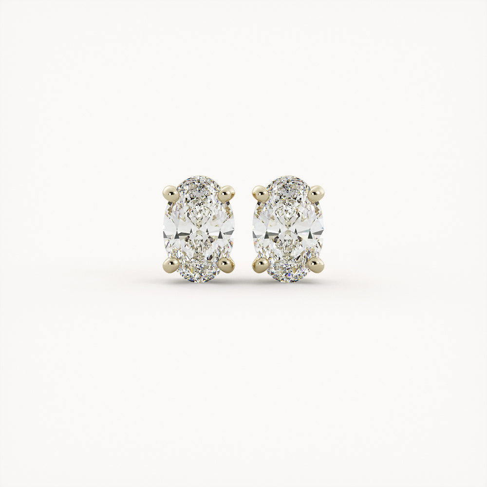 Oval Studs - 14K Yellow Gold - Lab Diamond - 1.00 CTW