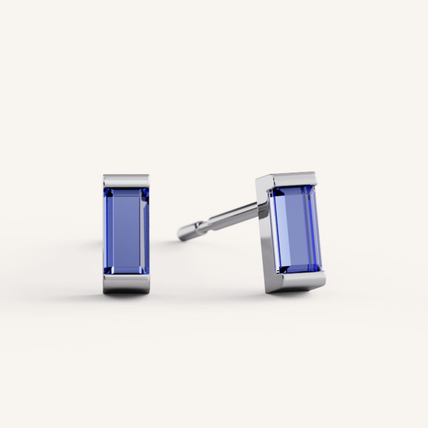 Ann Studs - 14K White Gold - Blue Sapphire