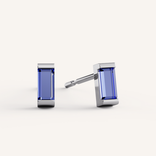 Ann Studs - 14K White Gold - Blue Sapphire