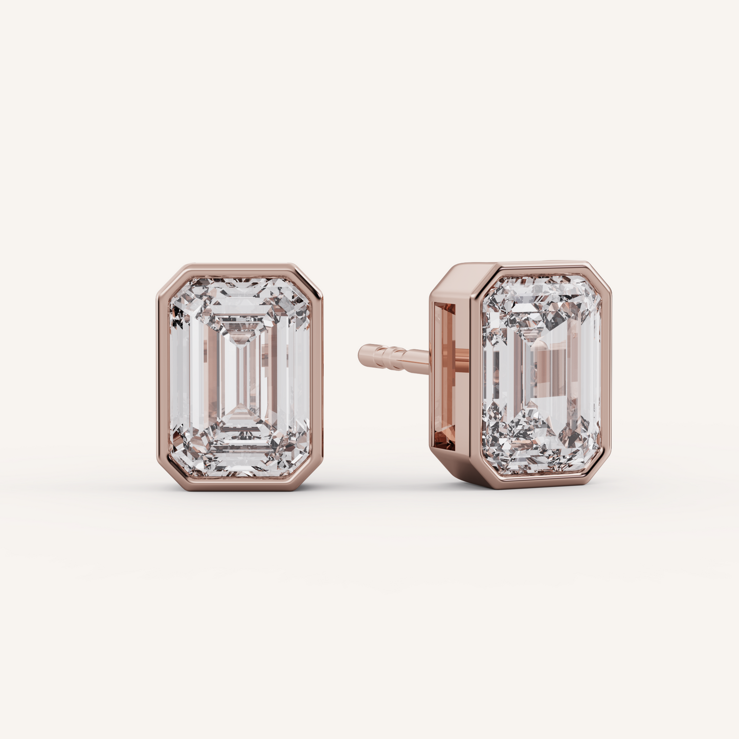 Emerald Bezel Studs - 14K Rose Gold - 2.00 CTW - Lab Diamond