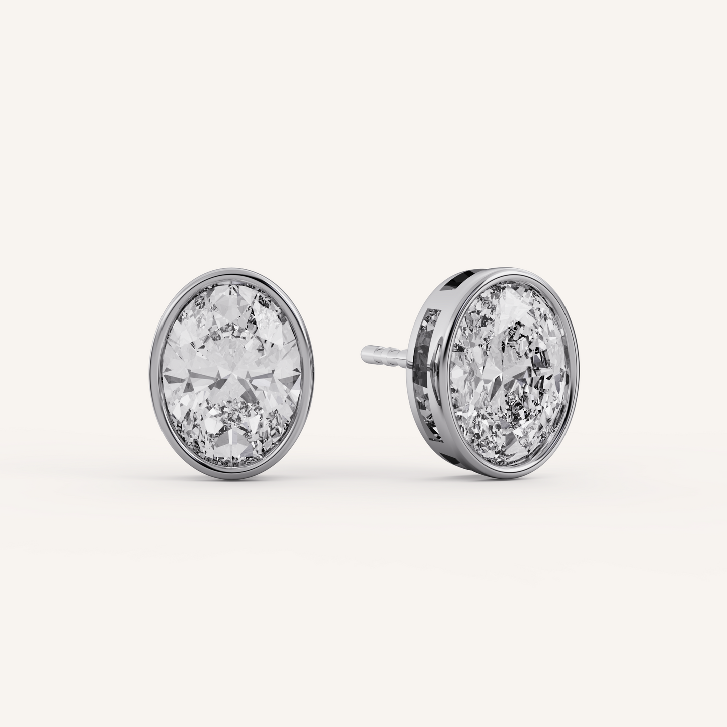 Oval Bezel Studs - 14K White Gold - 2.00 CTW - Lab Diamond