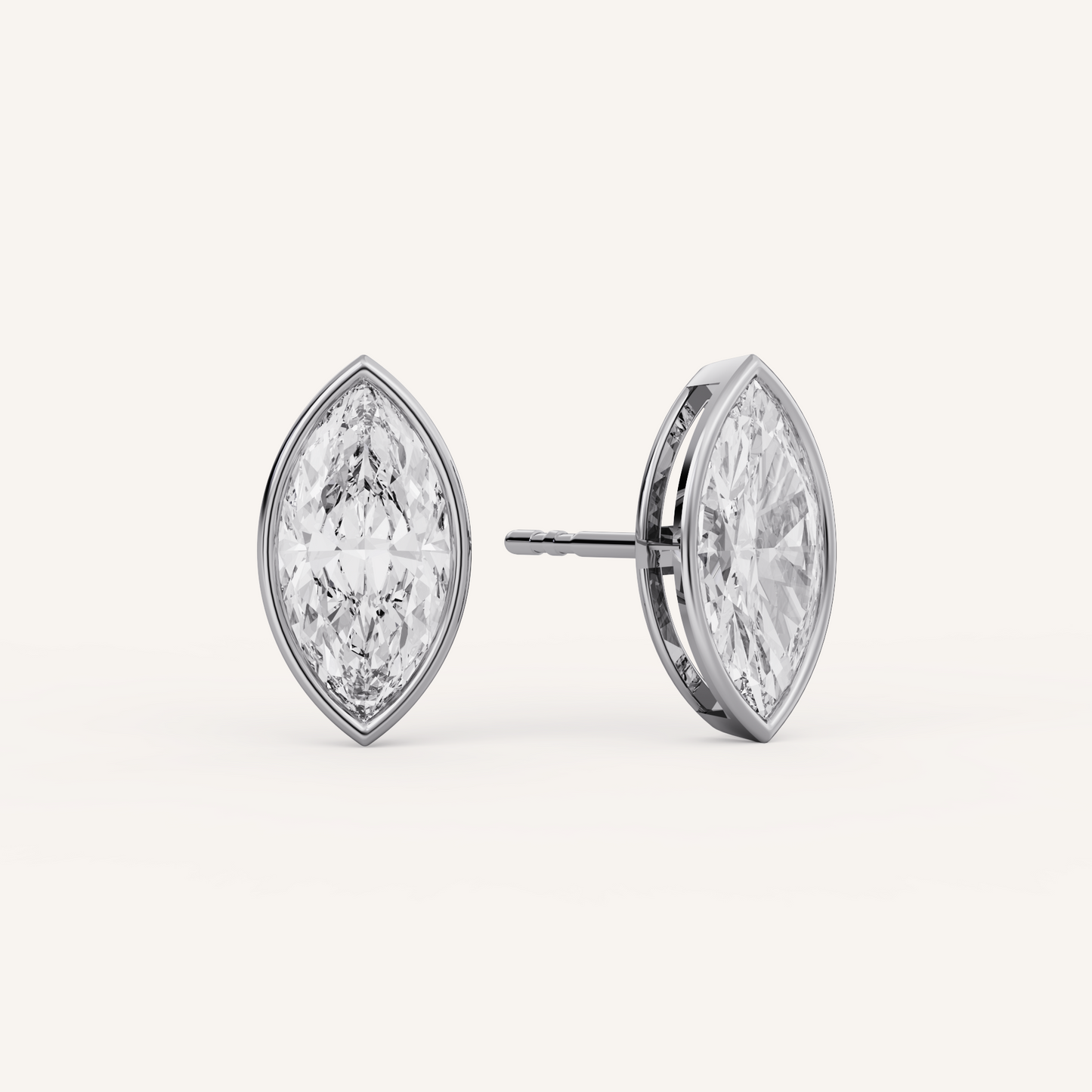 Marquise Bezel Studs - 14K White Gold - 2.00 CTW - Lab Diamond