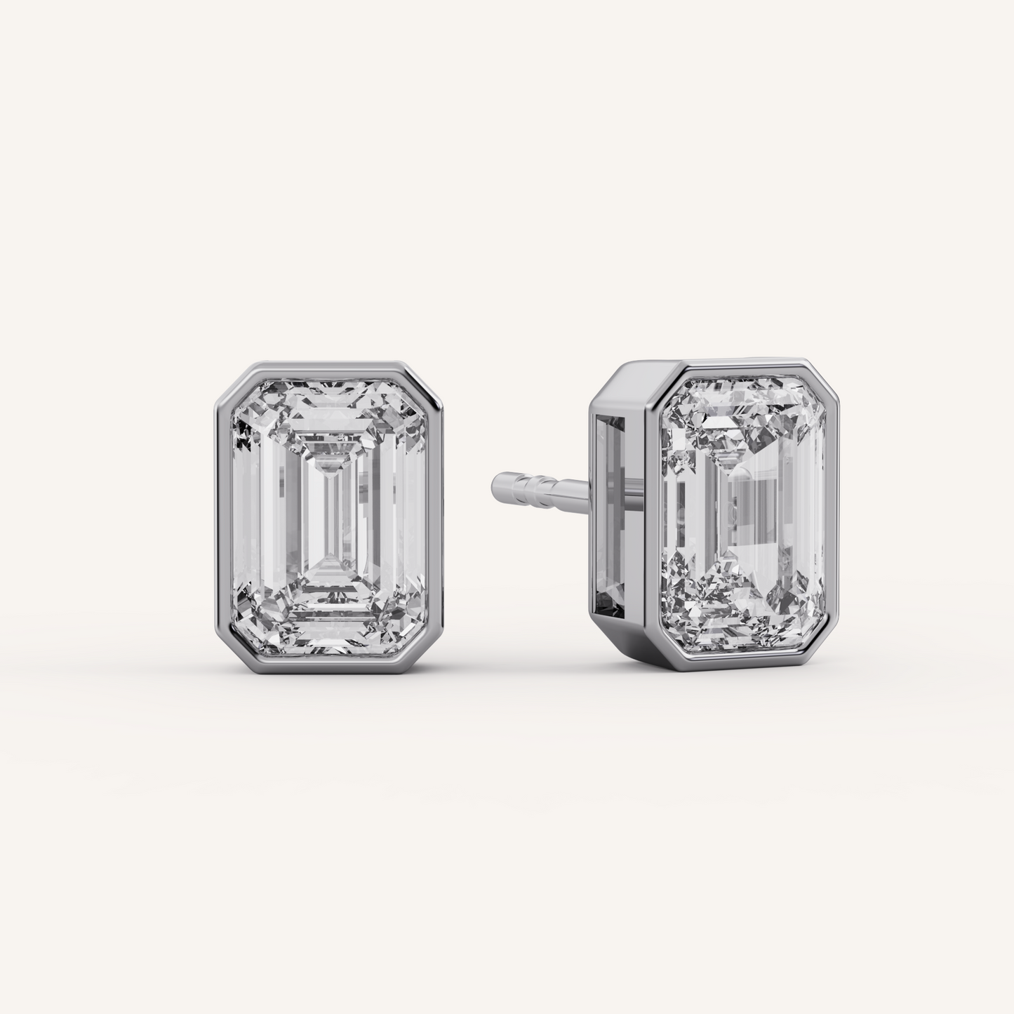 Emerald Bezel Studs - 14K White Gold - 2.00 CTW - Lab Diamond