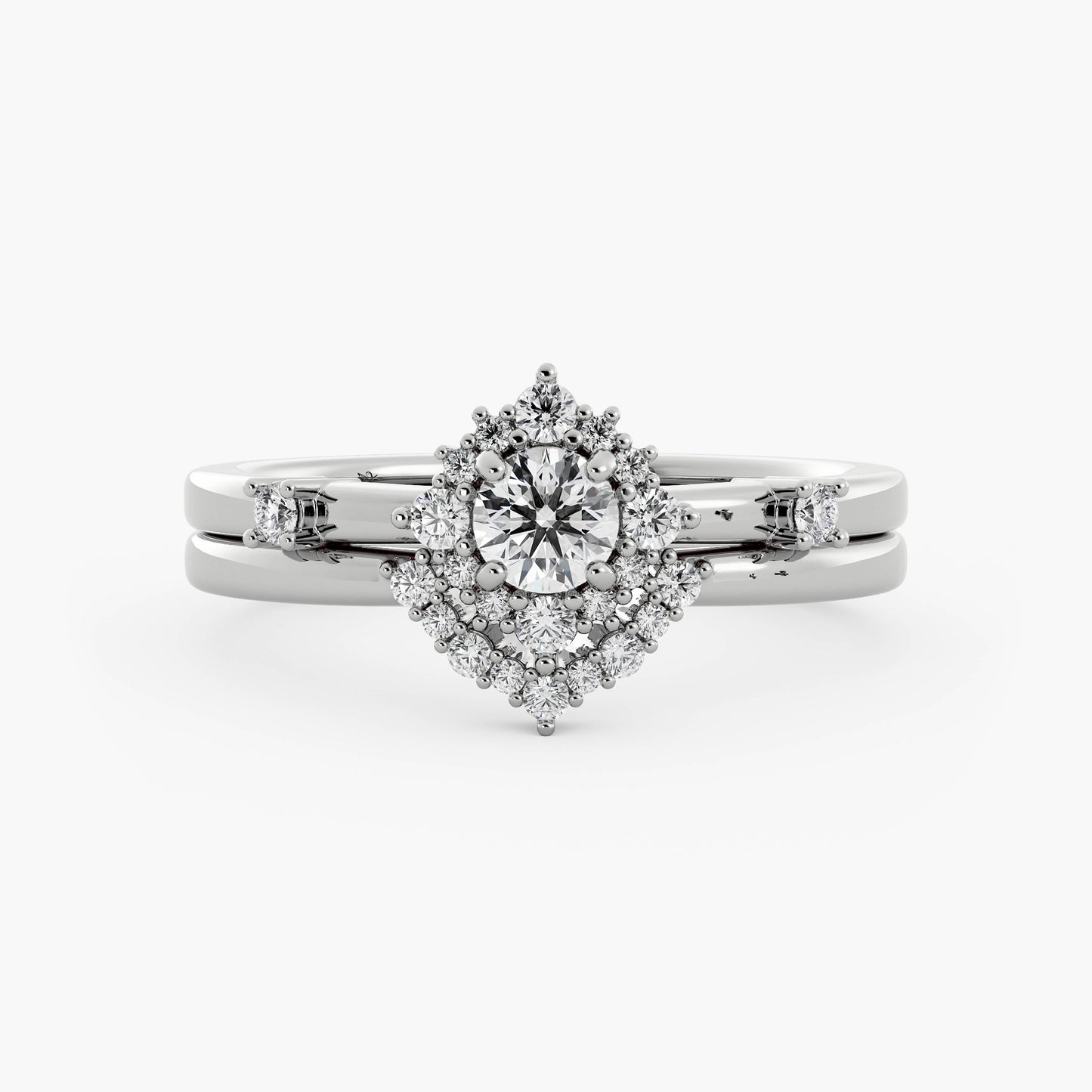 Winnie Wedding Set - 14K White Gold - Round - Natural Diamond