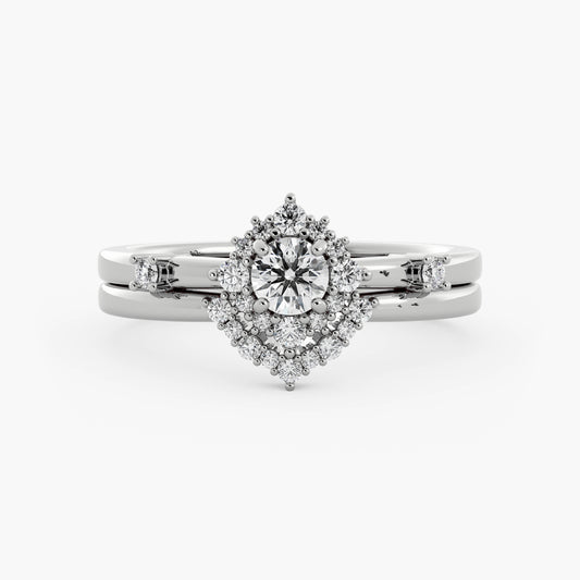 Winnie Wedding Set - 14K White Gold - Round - Natural Diamond