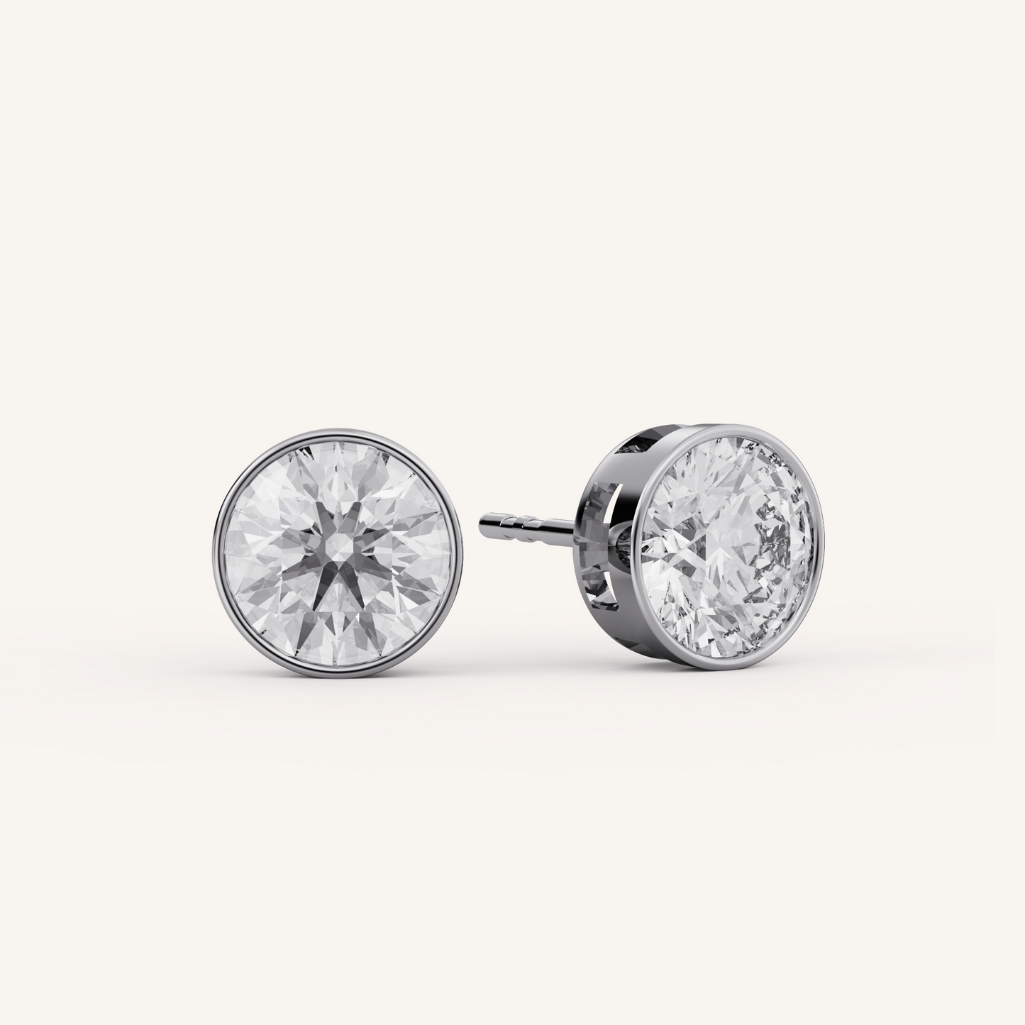 Round Bezel Studs - 14K White Gold - Lab Diamond - 2.00 CTW