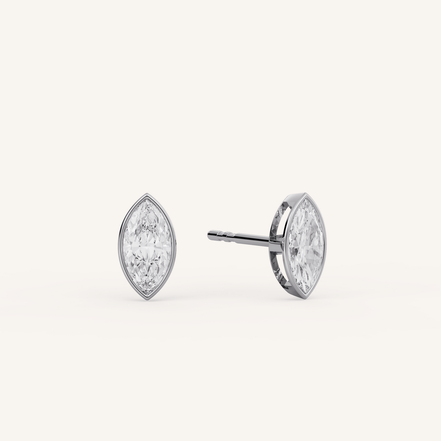 Marquise Bezel Studs - 14K White Gold - 0.50 CTW - Lab Diamond