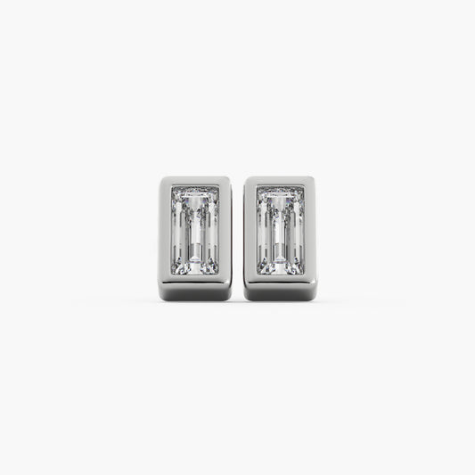 Baguette Bezel Studs - 14K White Gold - Lab Diamond - Mod