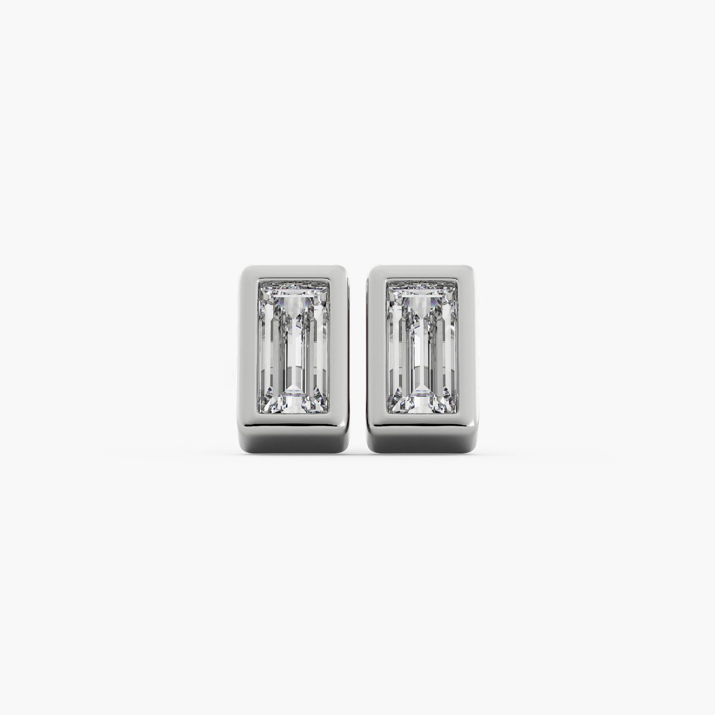 Baguette Bezel Studs - 14K White Gold - Natural Diamond - Mod