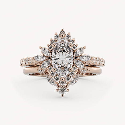 Birdy & Willie Wedding Set - 14K Rose Gold - Marquise - Natural Diamond