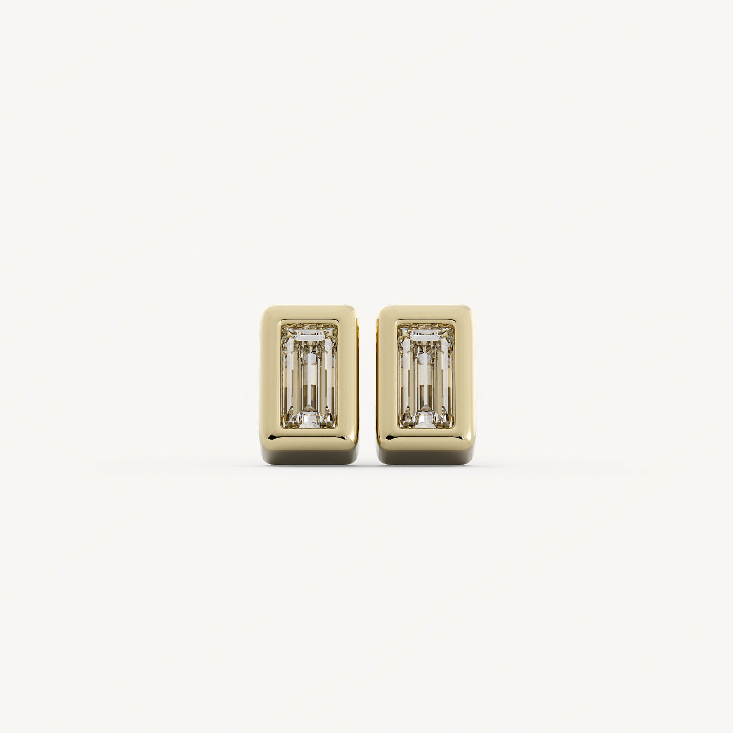 Baguette Bezel Studs - 14K Yellow Gold - Lab Diamond - Micro