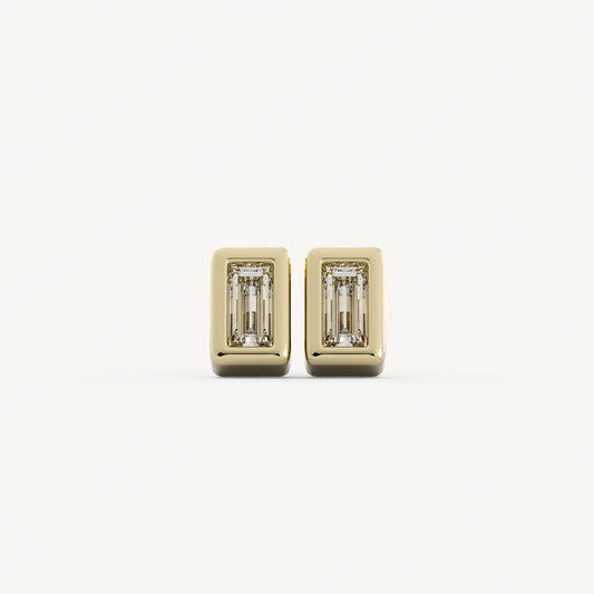 Baguette Bezel Studs - 14K Yellow Gold - Lab Diamond - Micro