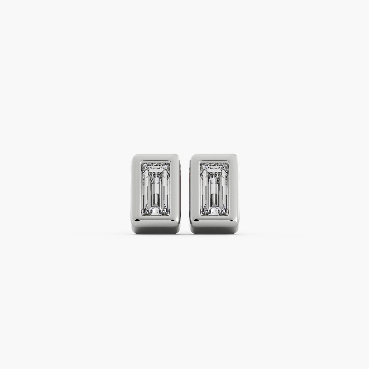 Baguette Bezel Studs - 14K White Gold - Natural Diamond - Micro