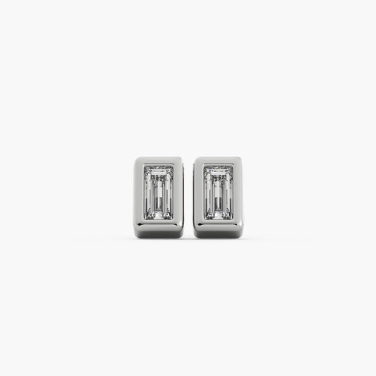 Baguette Bezel Studs - 14K White Gold - Natural Diamond - Micro