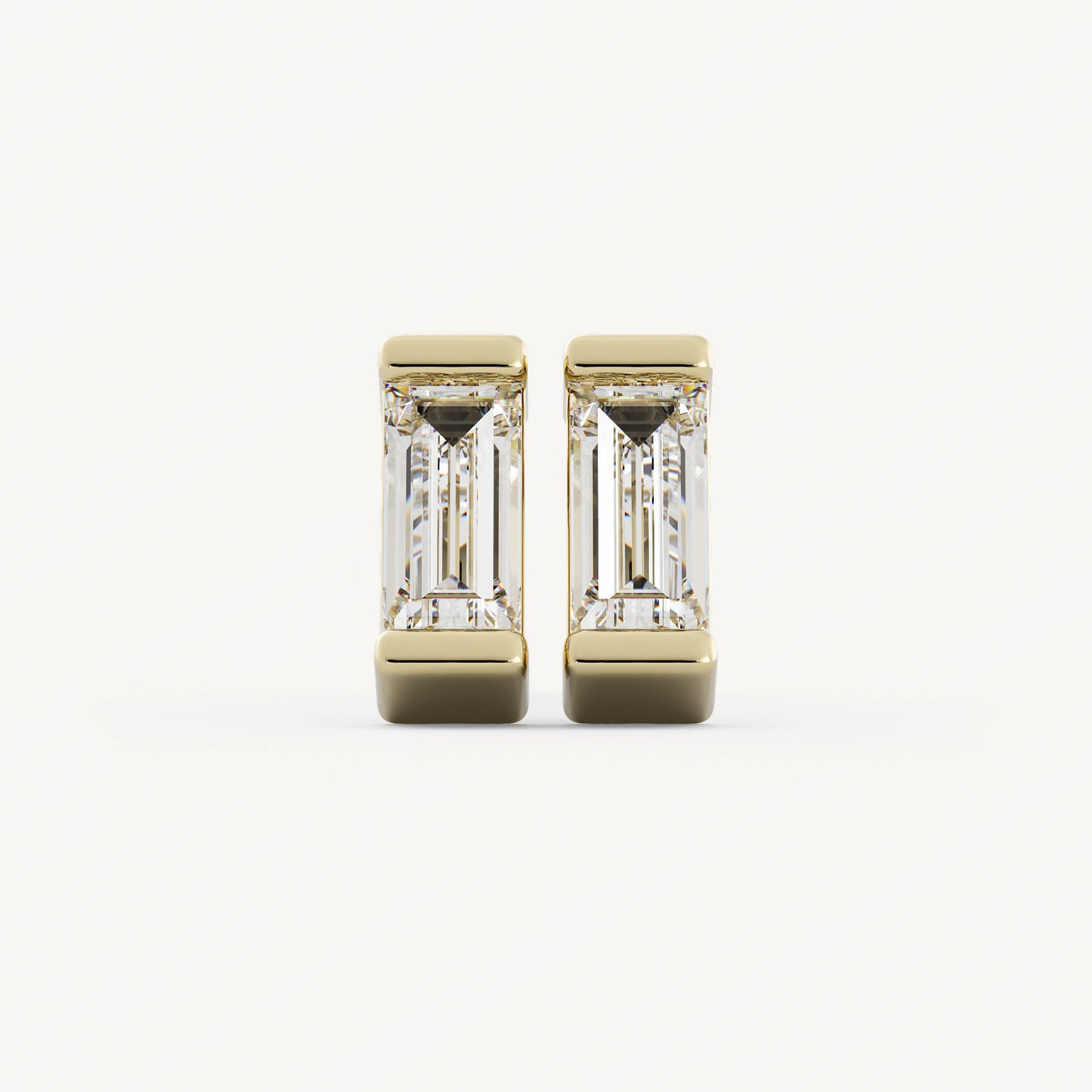 Baguette Channel Studs - 14K Yellow Gold - Lab Diamond - Micro