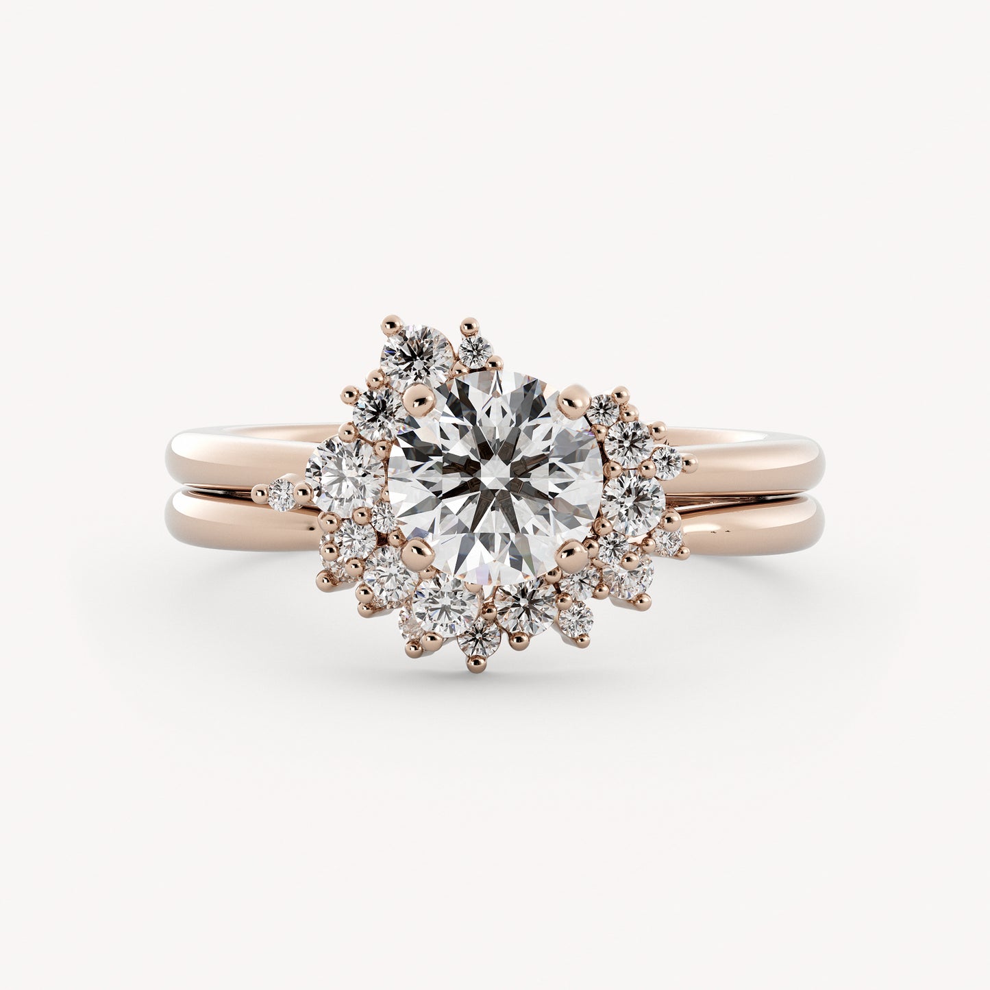 Aries Wedding Set - 14K Rose Gold - Natural Diamond - Round