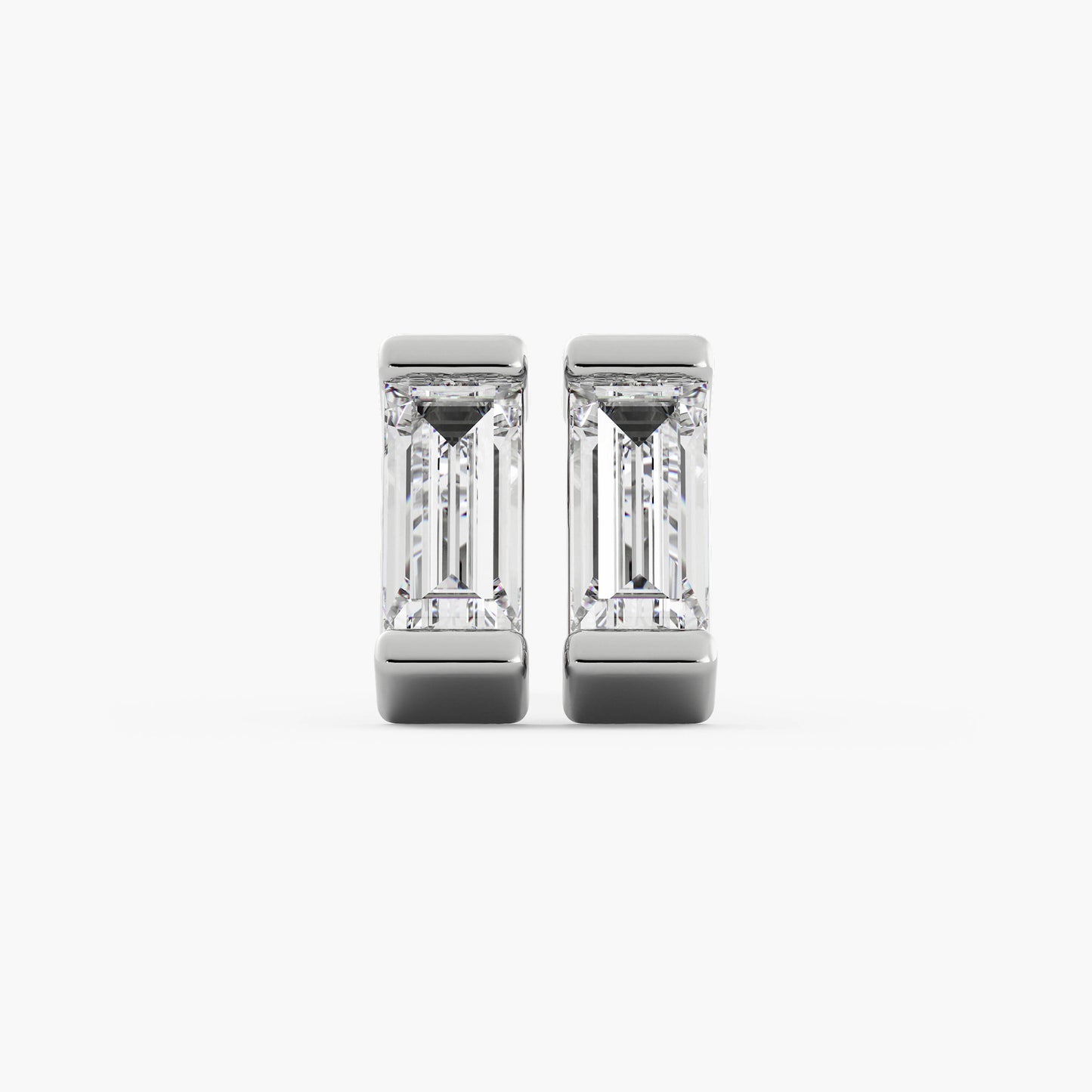 Baguette Channel Studs - 14K White Gold - Natural Diamond - Micro