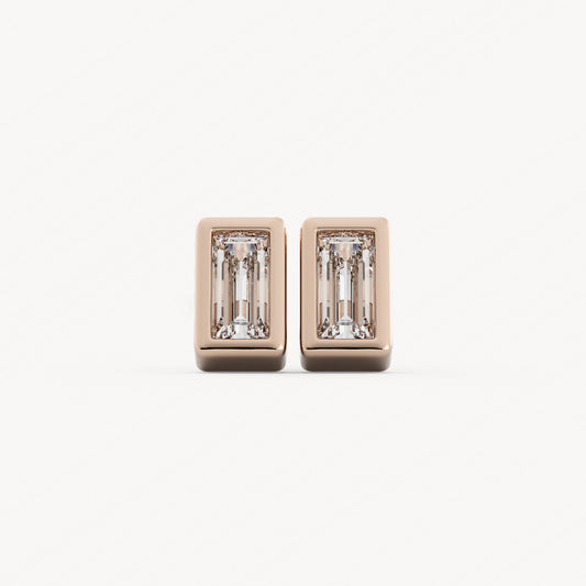 Baguette Bezel Studs - 14K Rose Gold - Natural Diamond - Mod