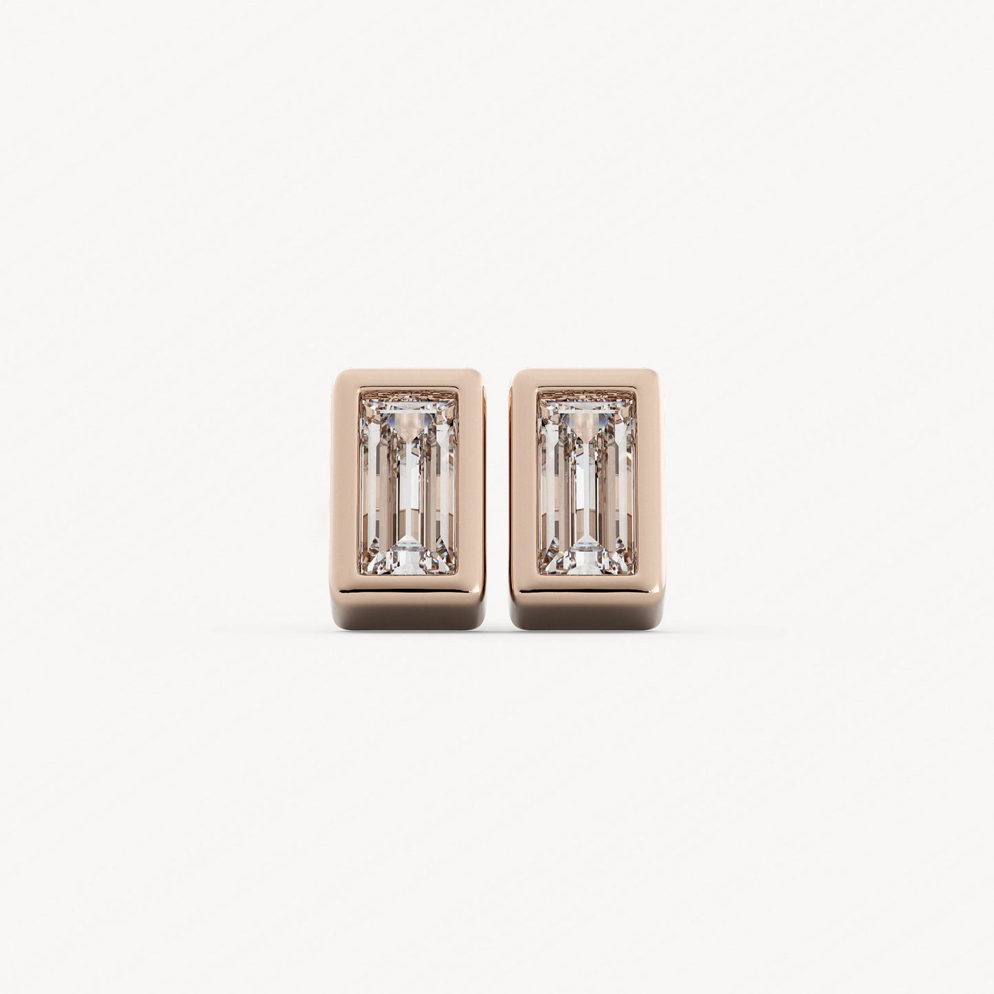 Baguette Bezel Studs - 14K Rose Gold - Lab Diamond - Mod