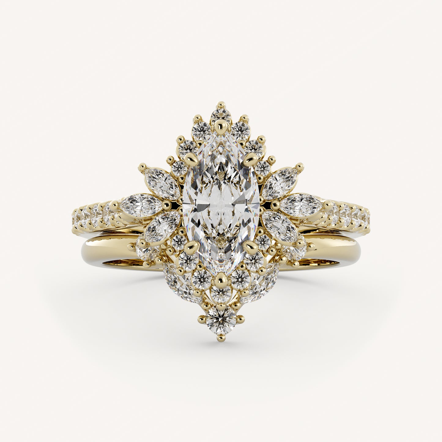 Birdy & Willie Wedding Set - 14K Yellow Gold - Marquise - Lab Diamond