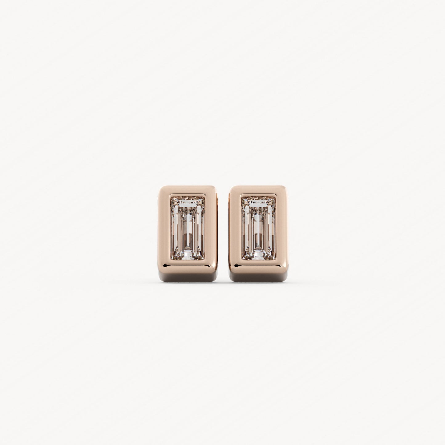 Baguette Bezel Studs - 14K Rose Gold - Natural Diamond - Micro