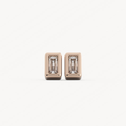 Baguette Bezel Studs - 14K Rose Gold - Natural Diamond - Micro