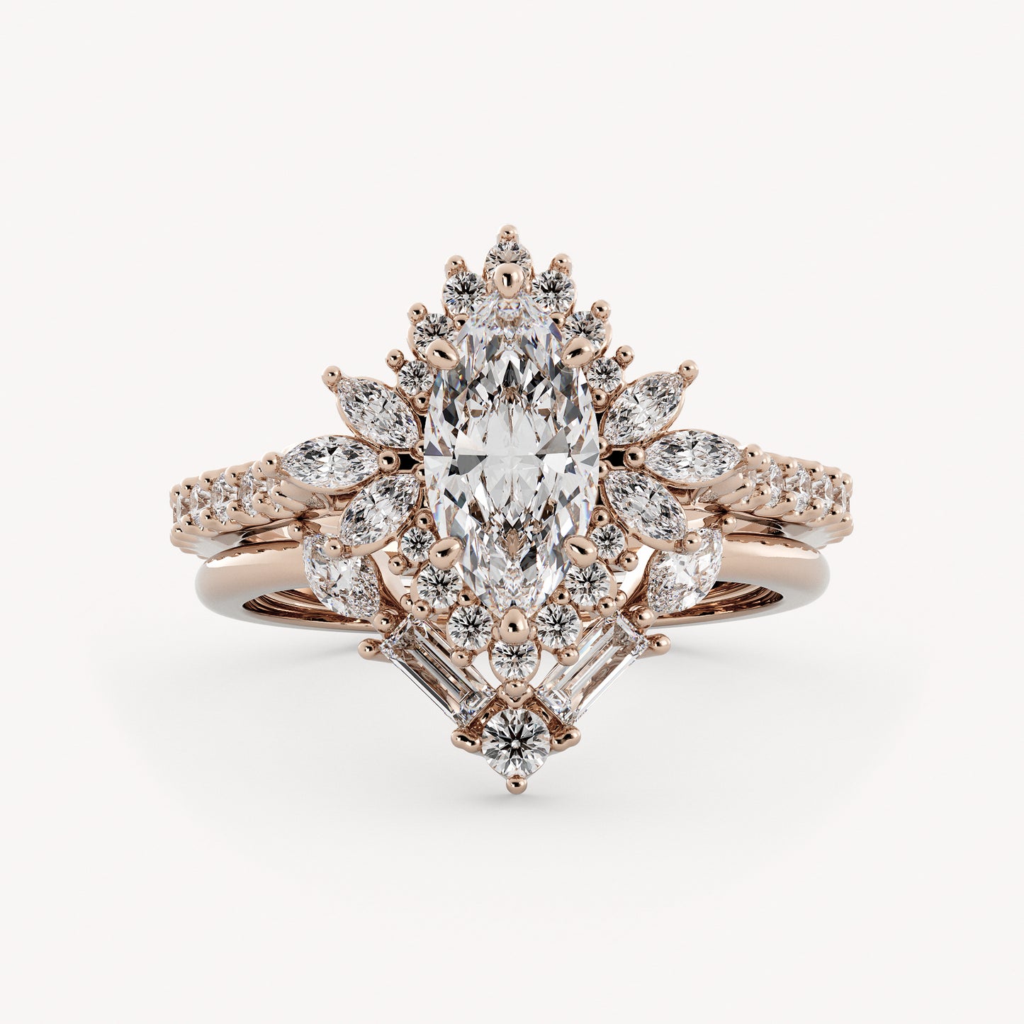 Birdy & Wyatt Wedding Set - 14K Rose Gold - Marquise - Lab Diamond