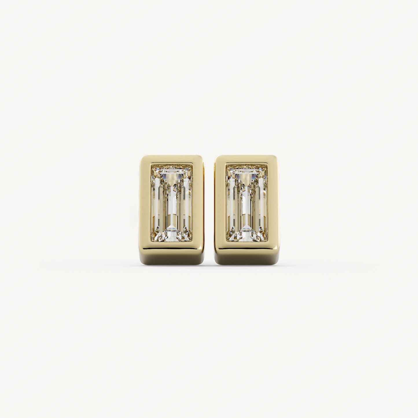 Baguette Bezel Studs - 14K Yellow Gold - Lab Diamond - Mod