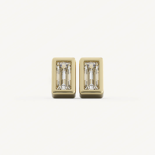 Baguette Bezel Studs - 14K Yellow Gold - Lab Diamond - Mod